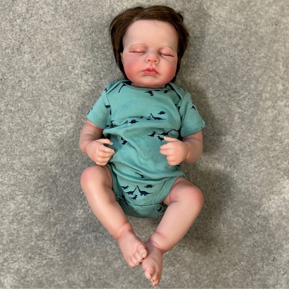 Reborn Male Baby Doll  Sleeping Newborn, Dark Brunette HairApprox. 18–20" long